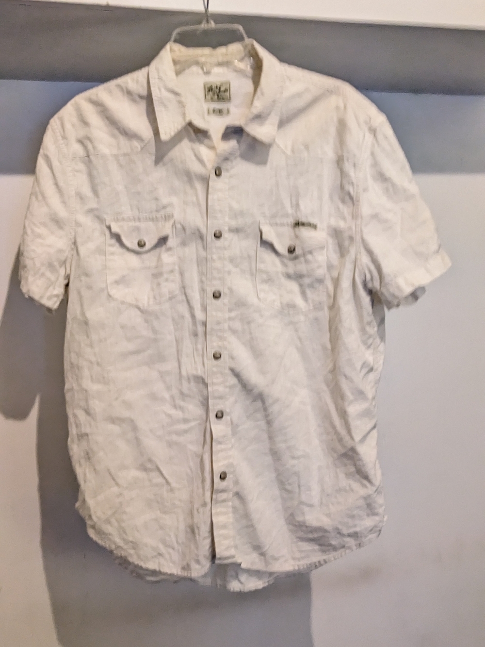 Lucky Brand White Short-Sleeve Button-Up Shirt Linen Cotton